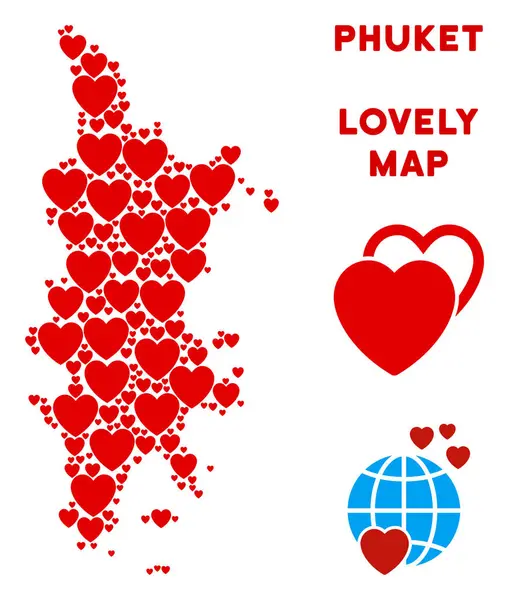 Vektör Sevgililer Phuket harita kompozisyon kalplerin
