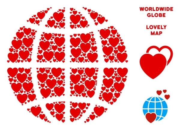 Vektör Sevgililer gezegen dünya kompozisyon kalplerin