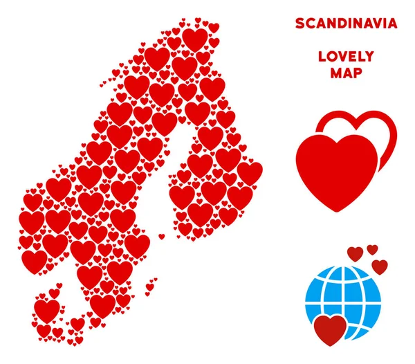 Vektör romantik Scandinavia harita kolaj kalplerin