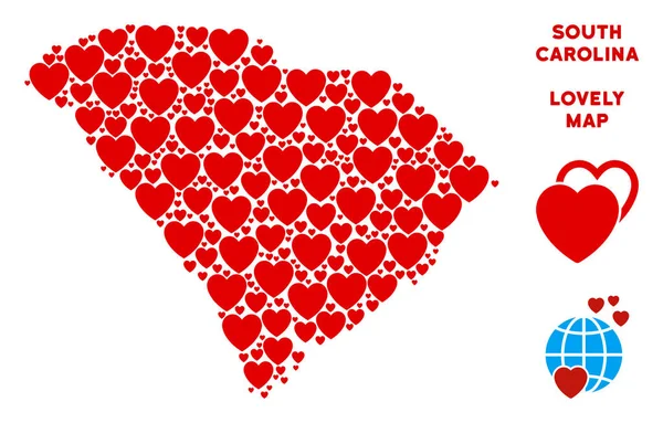 Vektör aşk Güney Carolina eyalet harita mozaik kalplerin