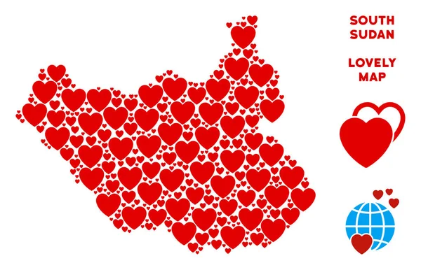 Vektör güzel Güney Sudan harita kolaj kalplerin