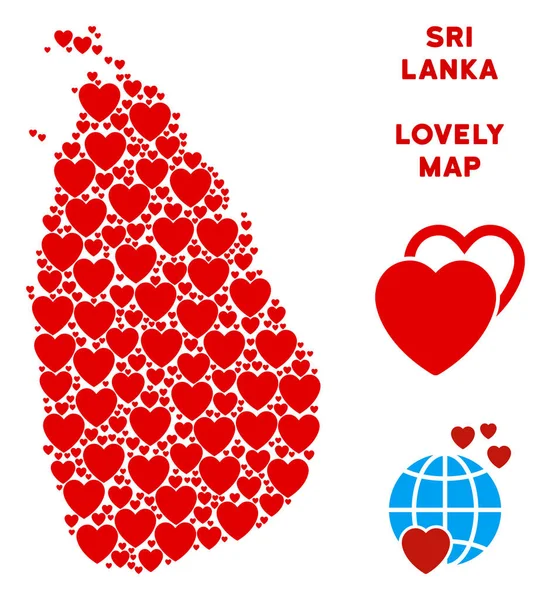 Vektör romantik Sri Lanka ada harita kolaj kalplerin