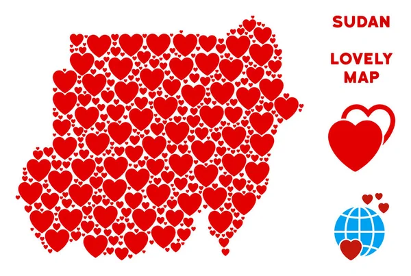 Vektör güzel Sudan harita kolaj kalplerin