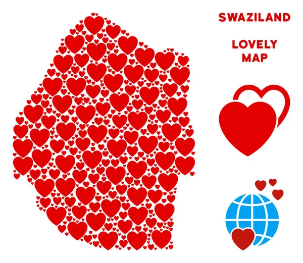 Vektör güzel Svaziland Haritası mozaik kalplerin