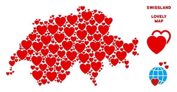 Vektör güzel Swissland harita kompozisyon kalplerin