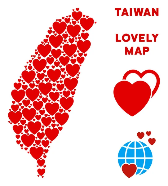 Vektör aşk Tayvan Adası harita mozaik kalplerin
