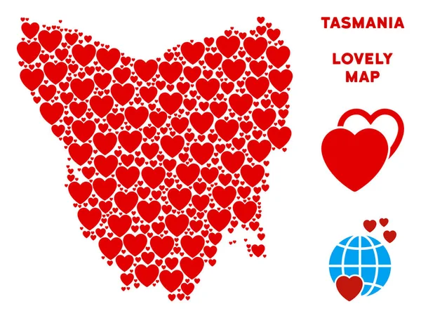 Vektör aşk Tazmanya Adası harita kompozisyon kalplerin
