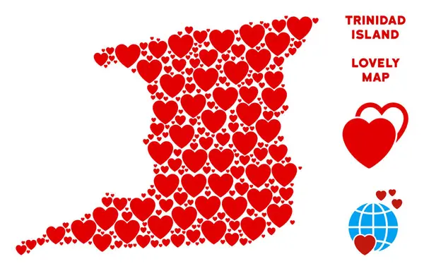 Vektör Sevgililer Trinidad ada harita mozaik kalplerin