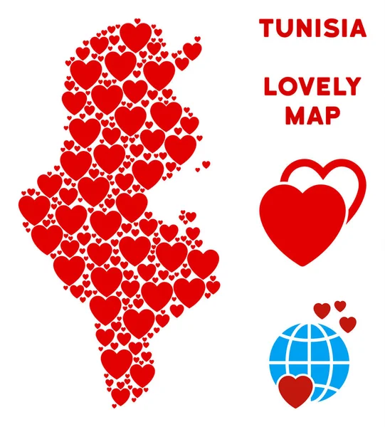 Vektör aşk Tunus harita kolaj kalplerin