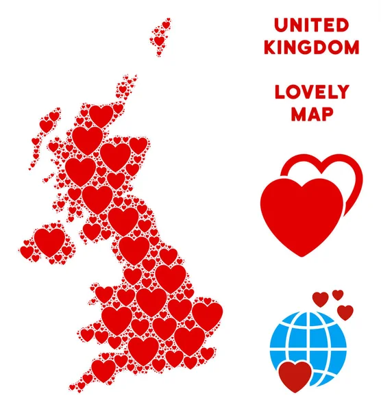 Vektör aşk İngiltere harita mozaik kalplerin