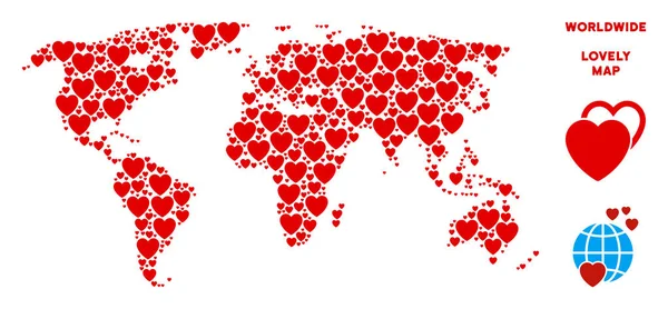 Vektör aşk dünya harita mozaik kalplerin