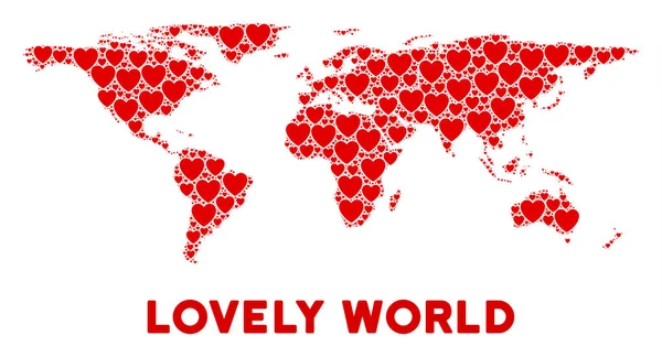 Vektör romantik dünya harita kompozisyon kalplerin