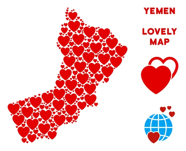 Vektör aşk Yemen harita kompozisyon kalplerin
