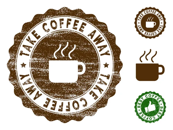 Ta kaffe bort stämpelplatta med Grungy konsistens — Stock vektor