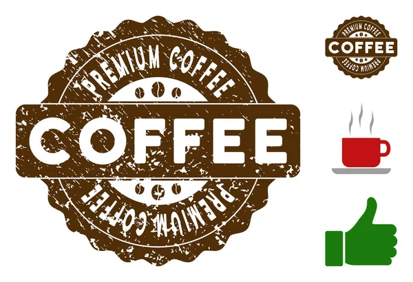 Sello de recompensa de café premium con textura rayada — Vector de stock