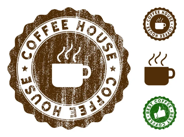 Coffee House Stamp Seal with Dust Style — Stock Vector