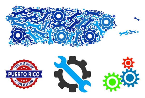 Collage Porto Rico Mappa degli strumenti di riparazione — Vettoriale Stock