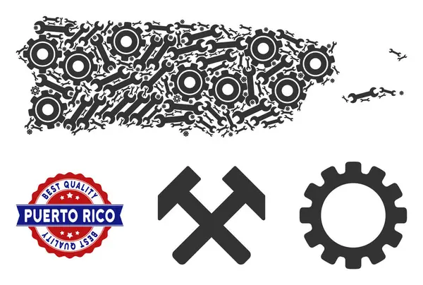 Mosaic Puerto Rico Mappa di Strumenti Industriali — Vettoriale Stock