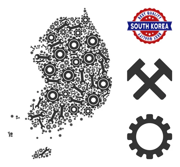 Collage Coreia do Sul Mapa das Ferramentas de Serviço —  Vetores de Stock