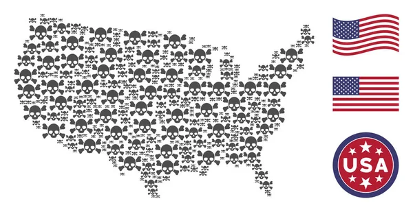 Kafatası Ölüm Sembollerin Abd Harita Stilizasyon Düzenlenir Amerikan Coğrafi Harita — Stok Vektör
