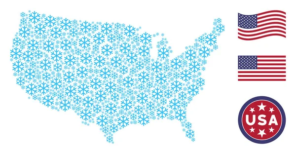 Carte américaine Stylisation du flocon de neige — Image vectorielle