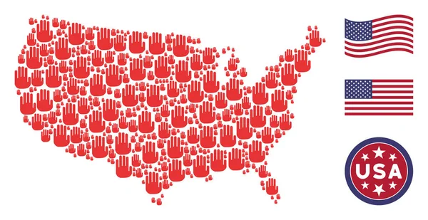 Estados Unidos Mapa Colagem de Stop Hand —  Vetores de Stock