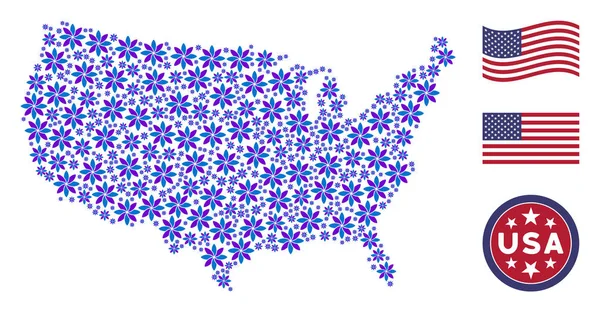 Mapa de Estados Unidos Estilización de Flor Abstracta — Archivo Imágenes Vectoriales