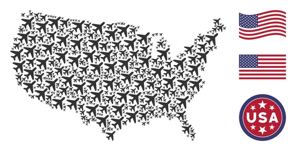 Stylizace mapa USA letadlo — Stockový vektor