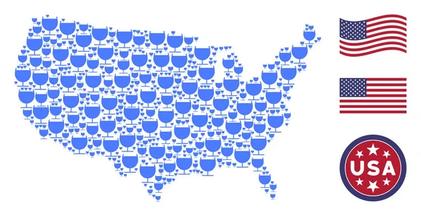 Carte américaine Collage de verre d'alcool — Image vectorielle