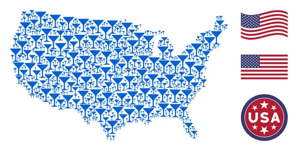 États-Unis Carte Stylisé Composition de verre d'alcool — Image vectorielle