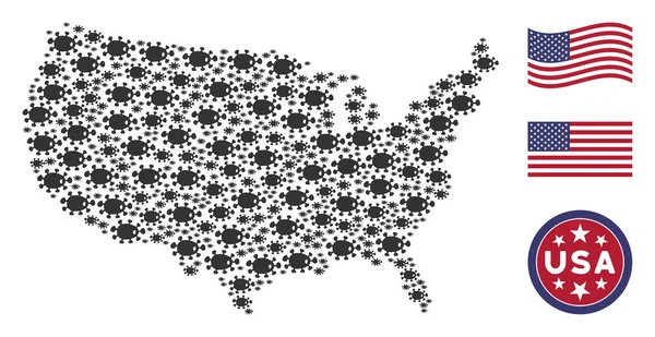 Amerykański mapa mozaika bakterii — Wektor stockowy