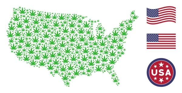 Estados Unidos Mapa Estilización del Cannabis — Vector de stock