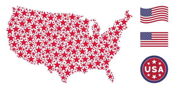 États-Unis Carte Stylisée Composition de Confetti Star — Image vectorielle