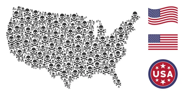 Collage mapę USA czaszki śmierci — Wektor stockowy