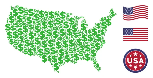Spojené státy mapa mozaika dolaru — Stockový vektor
