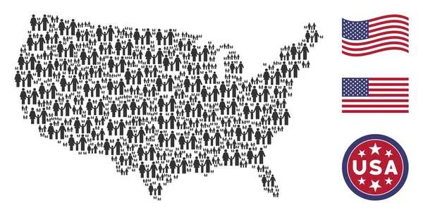 Estados Unidos Mapa Estilização da Criança Familiar —  Vetores de Stock