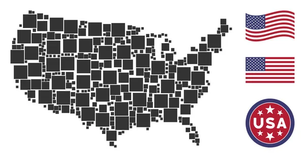Kolaż mapę USA wypełniony kwadrat — Wektor stockowy