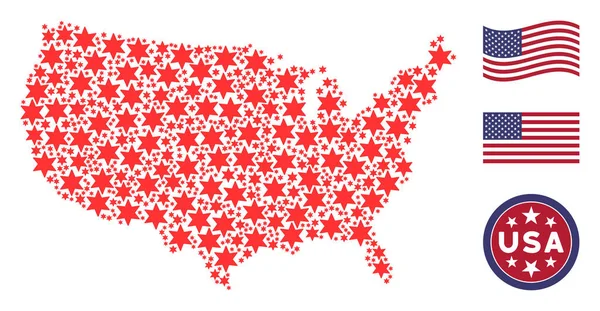Mapa Ameriky koláž hvězdy ohňostroje — Stockový vektor