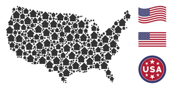 Mapa Americano Estilização da Casa —  Vetores de Stock