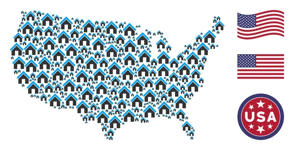 Collage mapę USA domu — Wektor stockowy
