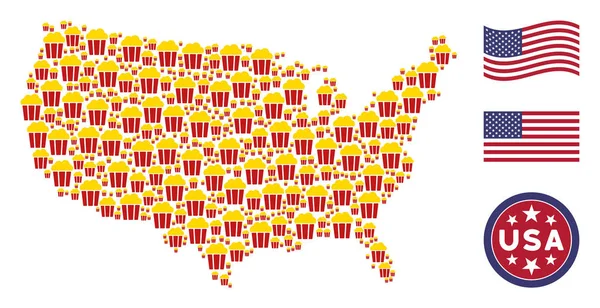 Estados Unidos Mapa Composição Estilizada de Balde de Pipoca — Vetor de Stock