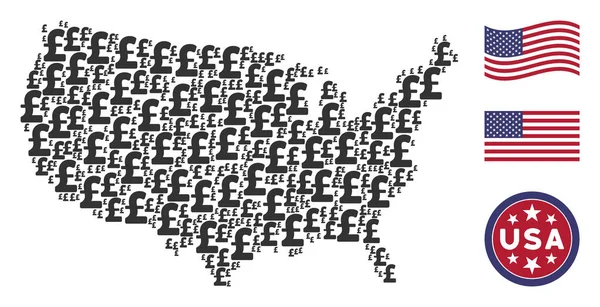 Estados Unidos Mapa Estilização da libra esterlina —  Vetores de Stock