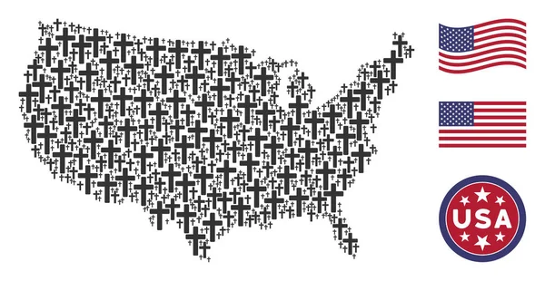 Estados Unidos Mapa Composição Estilizada da Cruz Religiosa —  Vetores de Stock