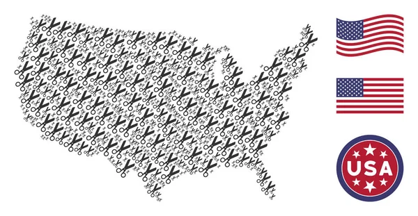 Amerikanische Karte stilisierte Komposition der Schere — Stockvektor