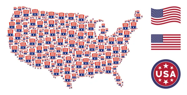 Usa map collage von onkel sam hat — Stockvektor