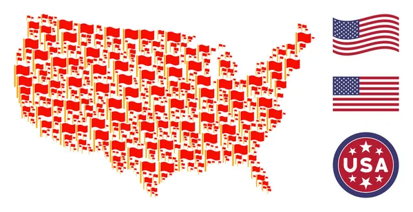Amerykański mapę stylizacja macha flagą — Wektor stockowy