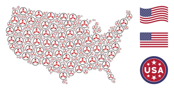 Amerykańska Mapa stylizowane skład wojny chemicznej Agent nerwów broni masowego rażenia — Wektor stockowy