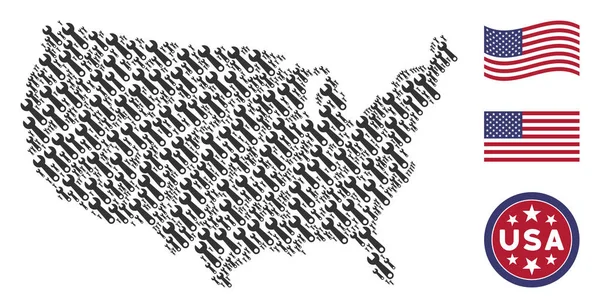 미국 지도 모자이크 렌치 — 스톡 벡터