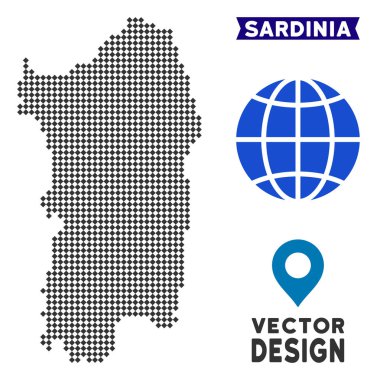 Noktalı İtalyan Sardunya Adası Haritası