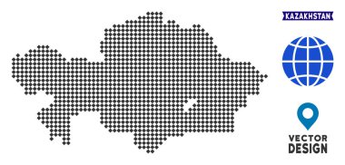 Nokta Kazakistan Haritası. Koyu gri renkli vektör bölgesel harita. Piksel rhombus şekli var.